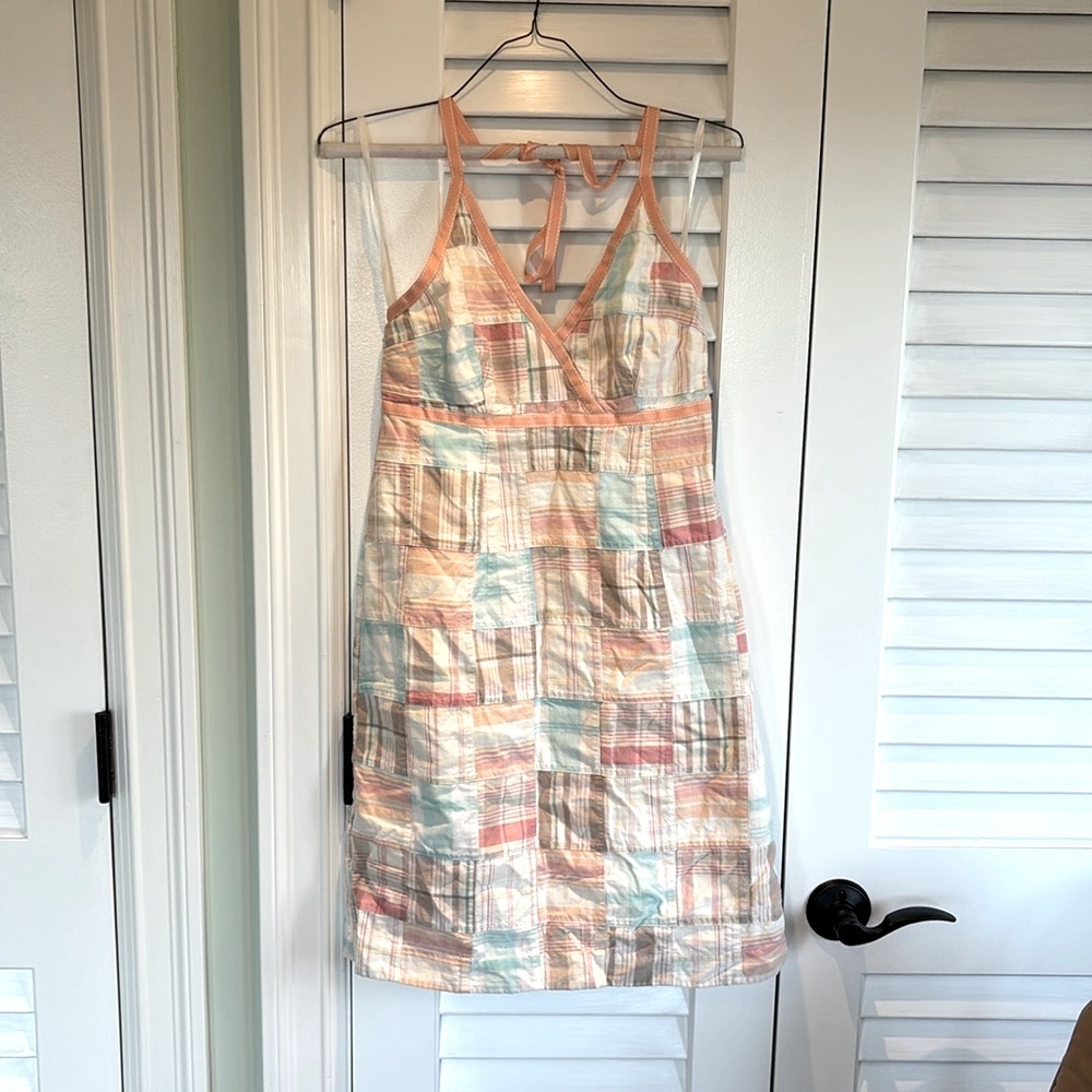 Vineyard Vines Pastel Patchwork Halter Mini Dress in Peach, Mint, Coral, Cream